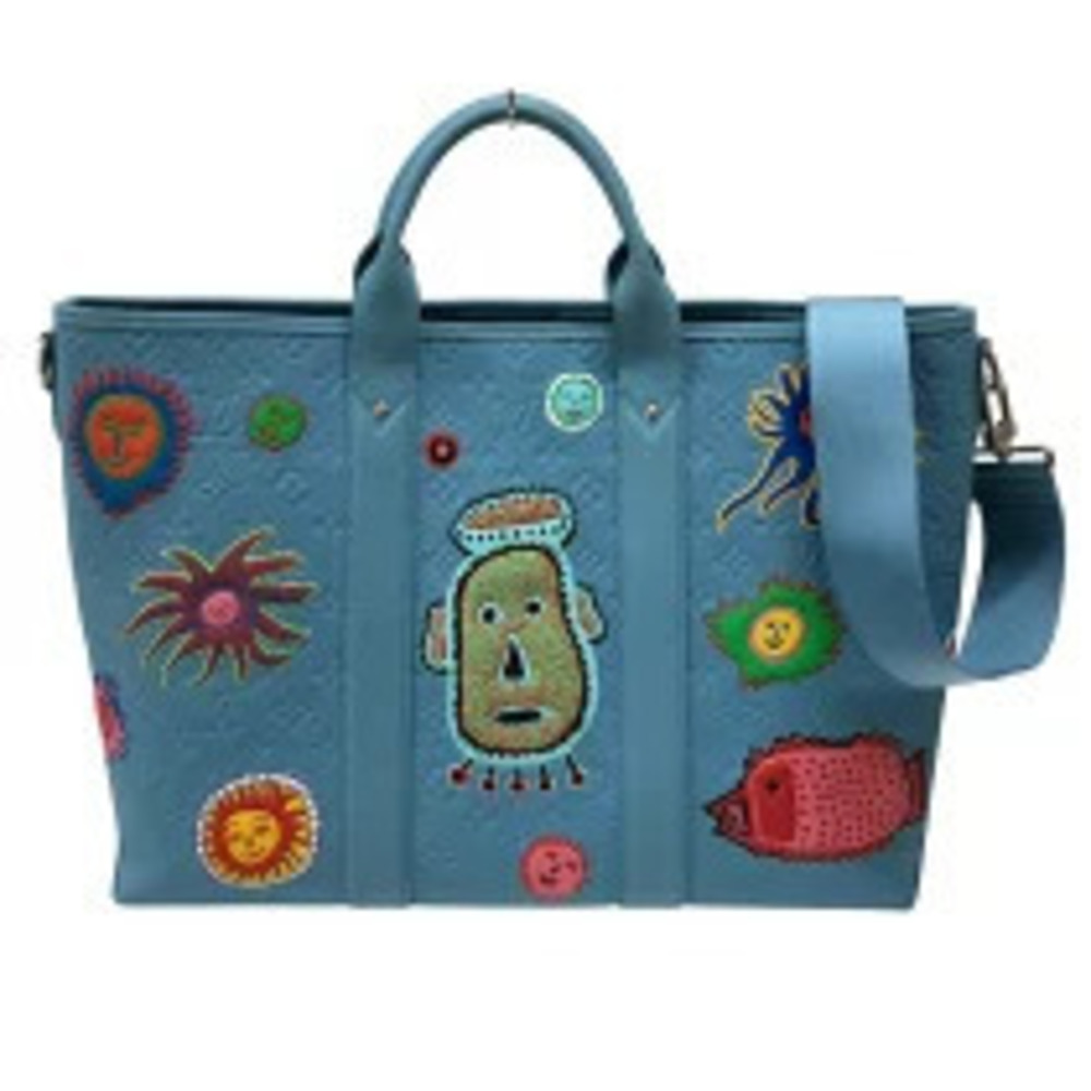 Louis Vuitton Weekend Tote Yayoi Kusama Blue Taurillon Leather Bag
